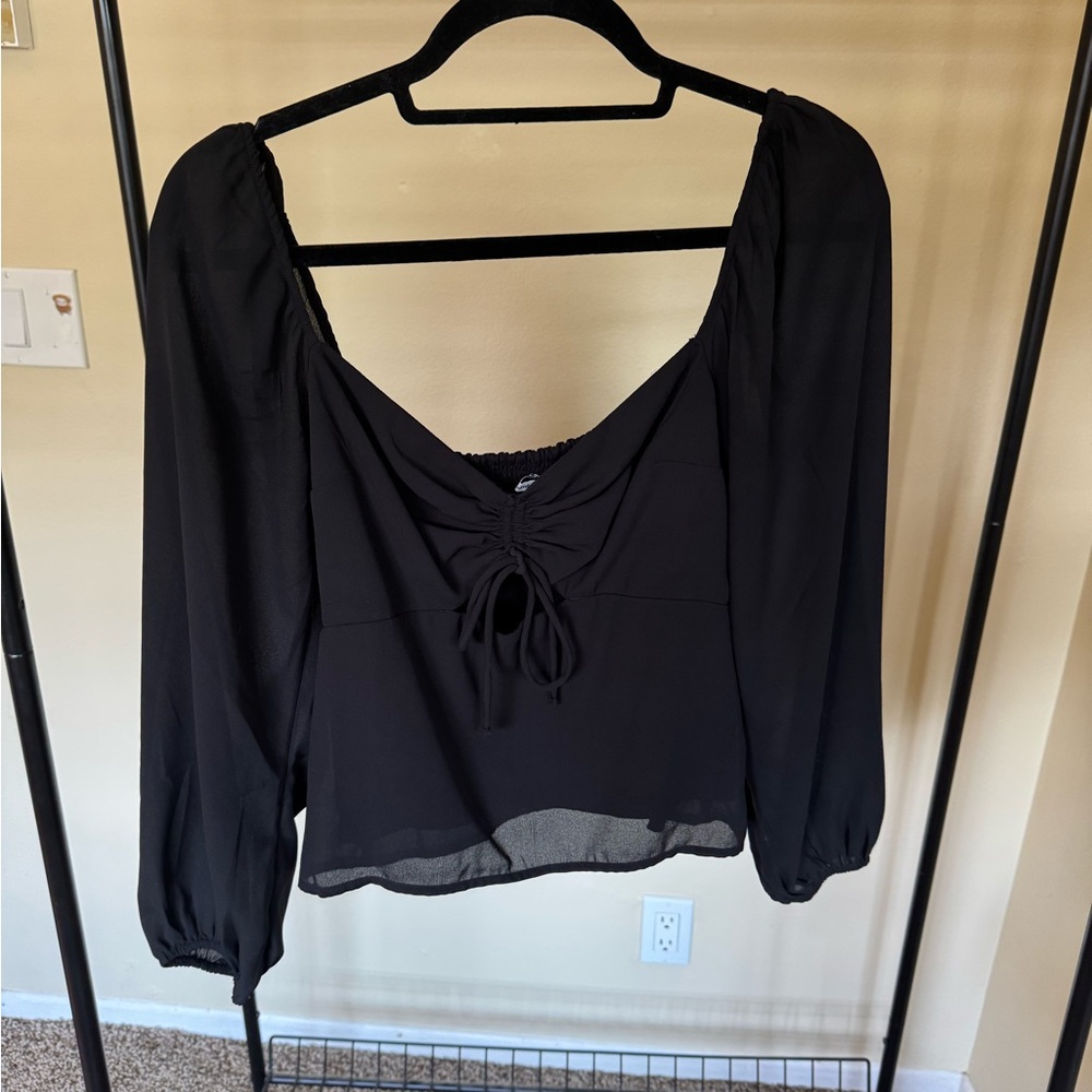 Abercrombie & Fitch Black Tie Front Relaxed Blouse